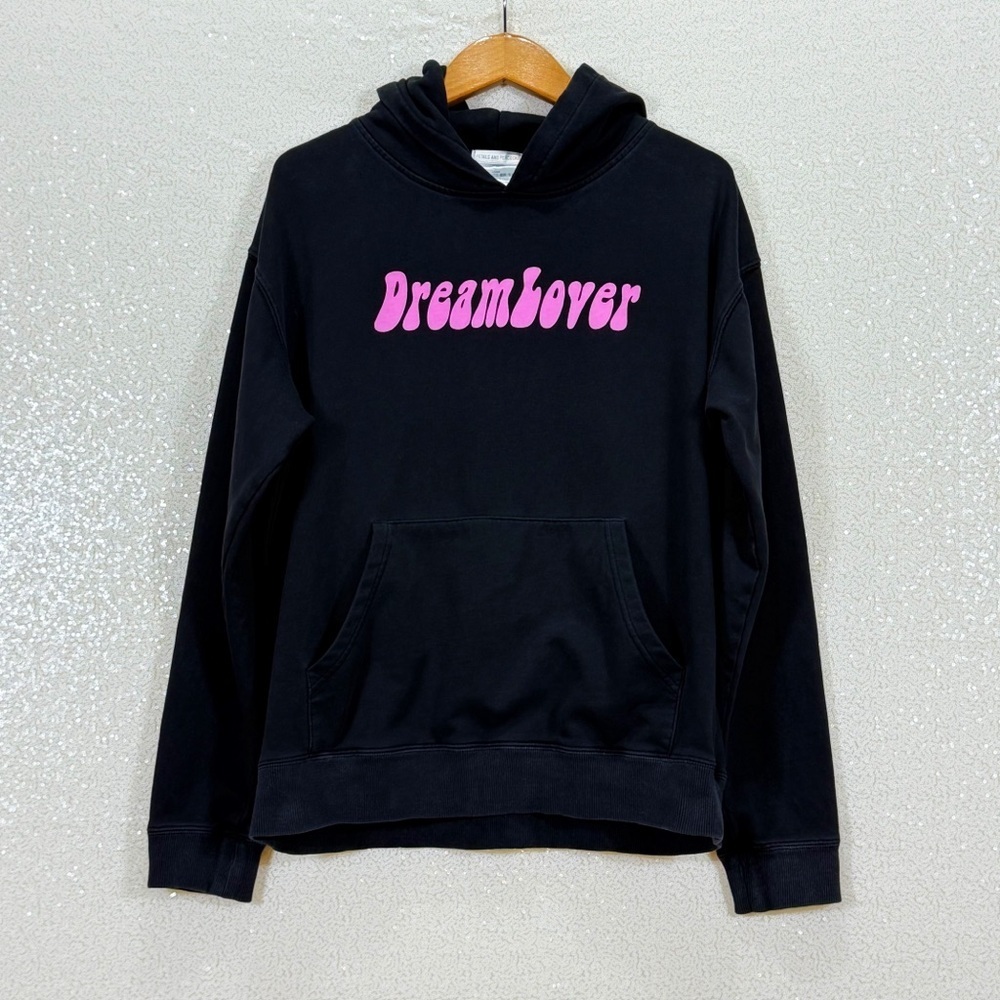 Petals and Peacocks Dream Lover Black Hoodie Large Flower Graphic Streetwear